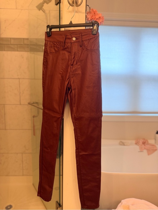 Topshop Pants - Topshop Skinny Coated Jumpsuit Pants in Deep Burgundy